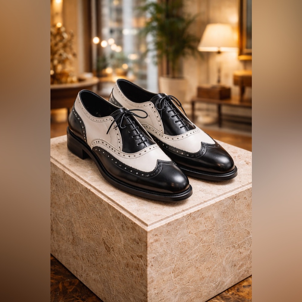 Stuart McGuire Two-Tone Wingtip Dress Shoes - Black & White Spectators Men